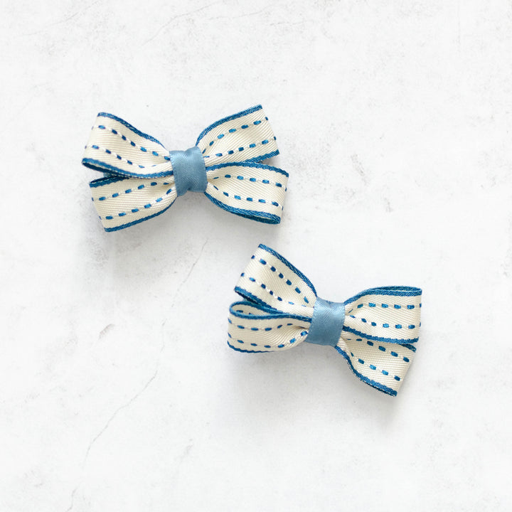 Pigtail Small Blue Ribbon Hair Bow Set (2)
