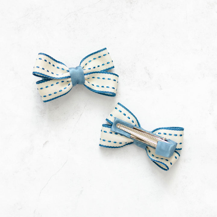 Pigtail Small Blue Ribbon Hair Bow Set (2)
