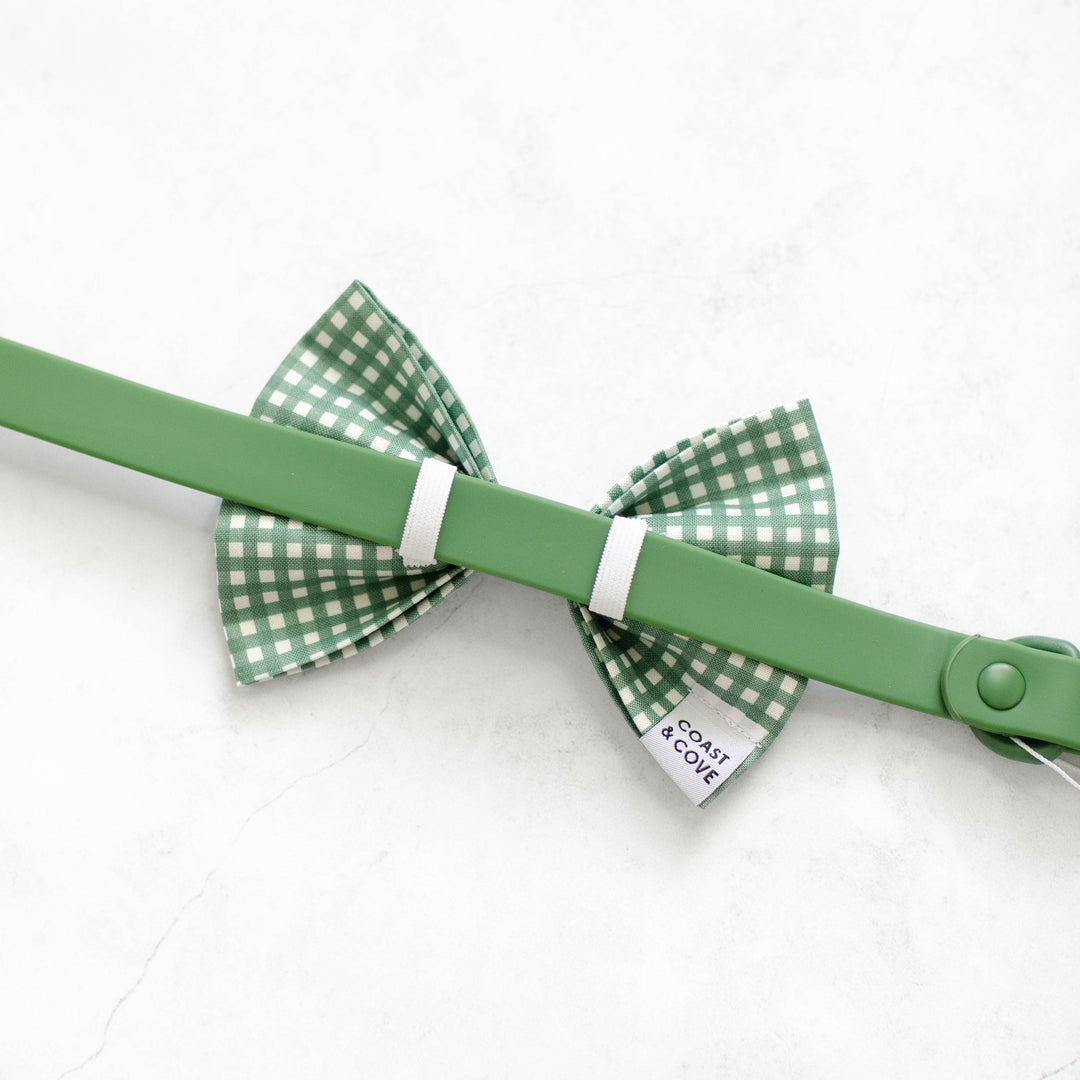 Olive Green Mini Gingham Bow Tie