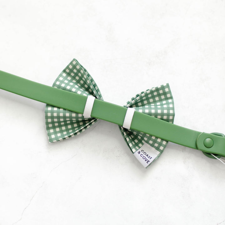 Olive Green Mini Gingham Bow Tie
