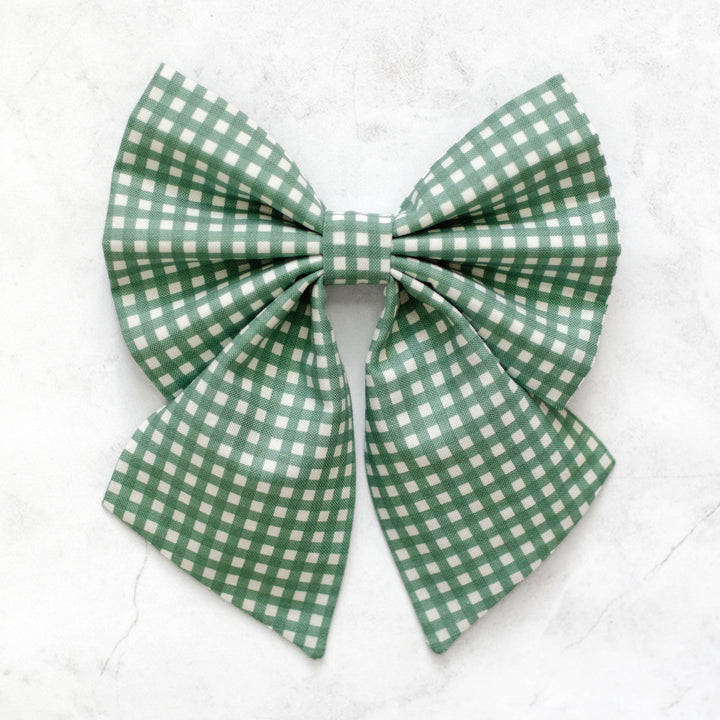 Olive Green Mini Gingham Sailor Bow