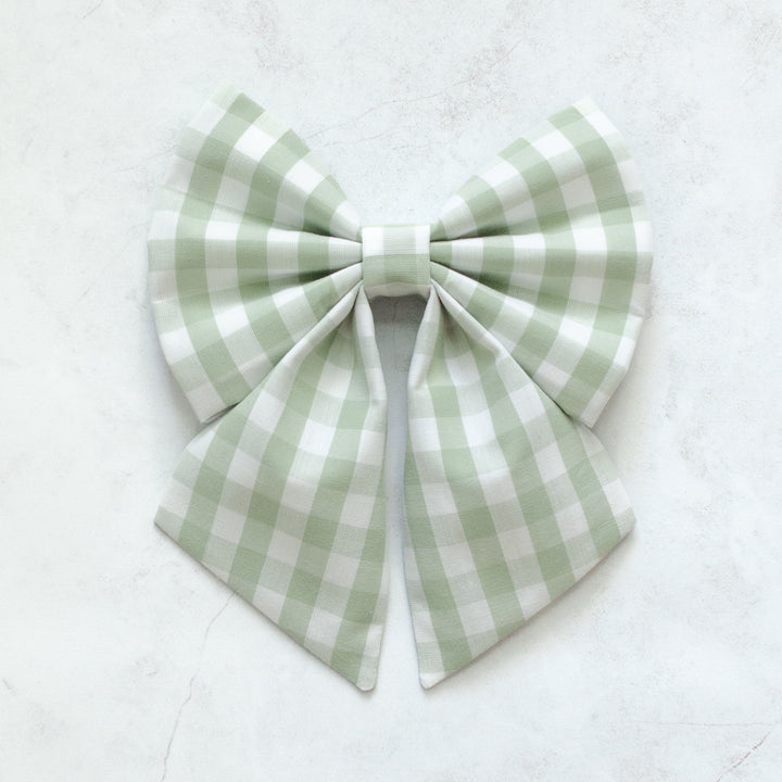 Sage Green Gingham Sailor Bow