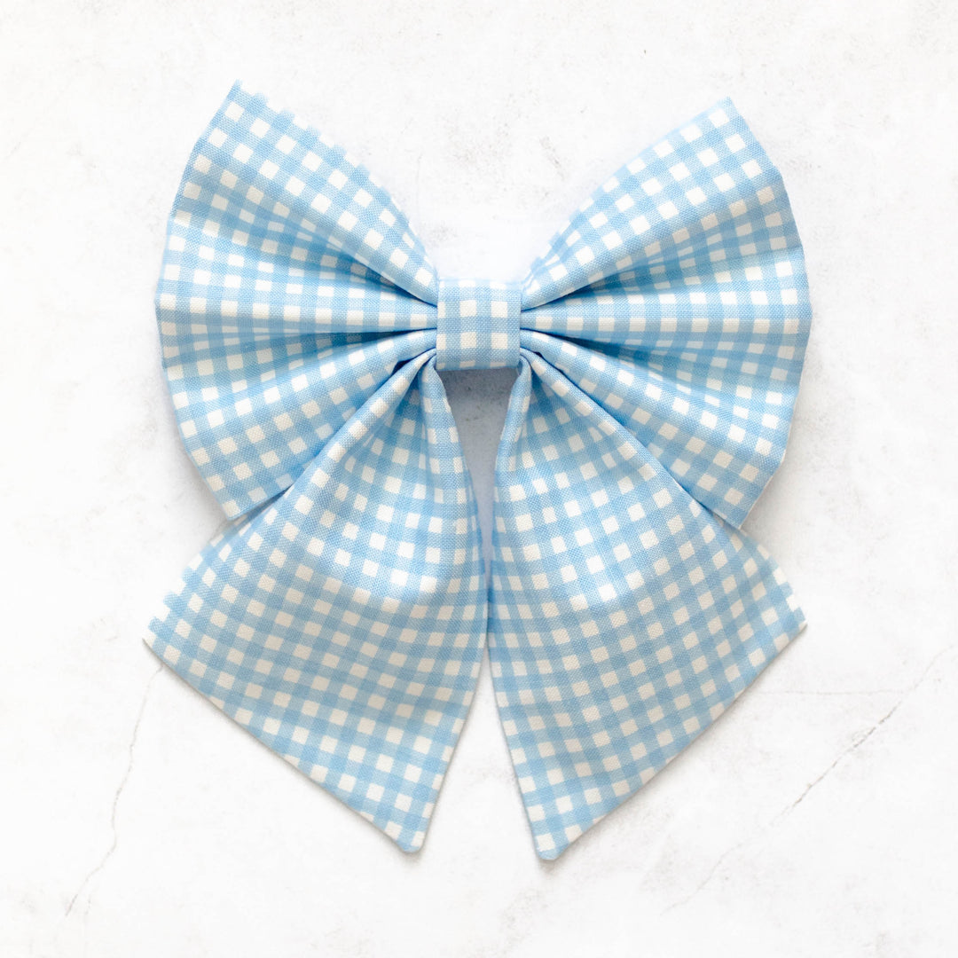 Sky Blue Mini Gingham Sailor Bow