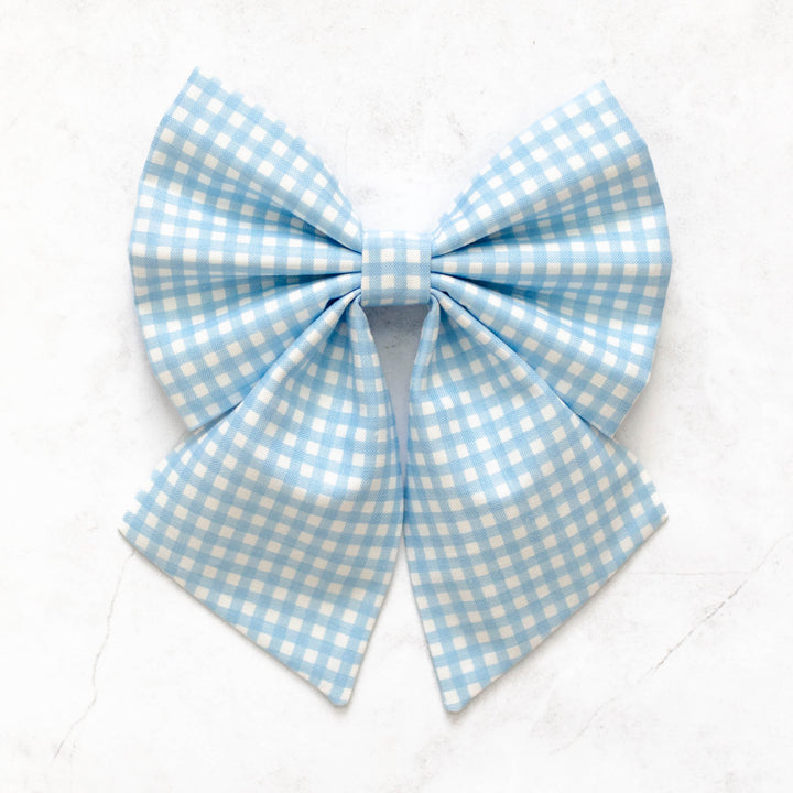 Sky Blue Mini Gingham Sailor Bow