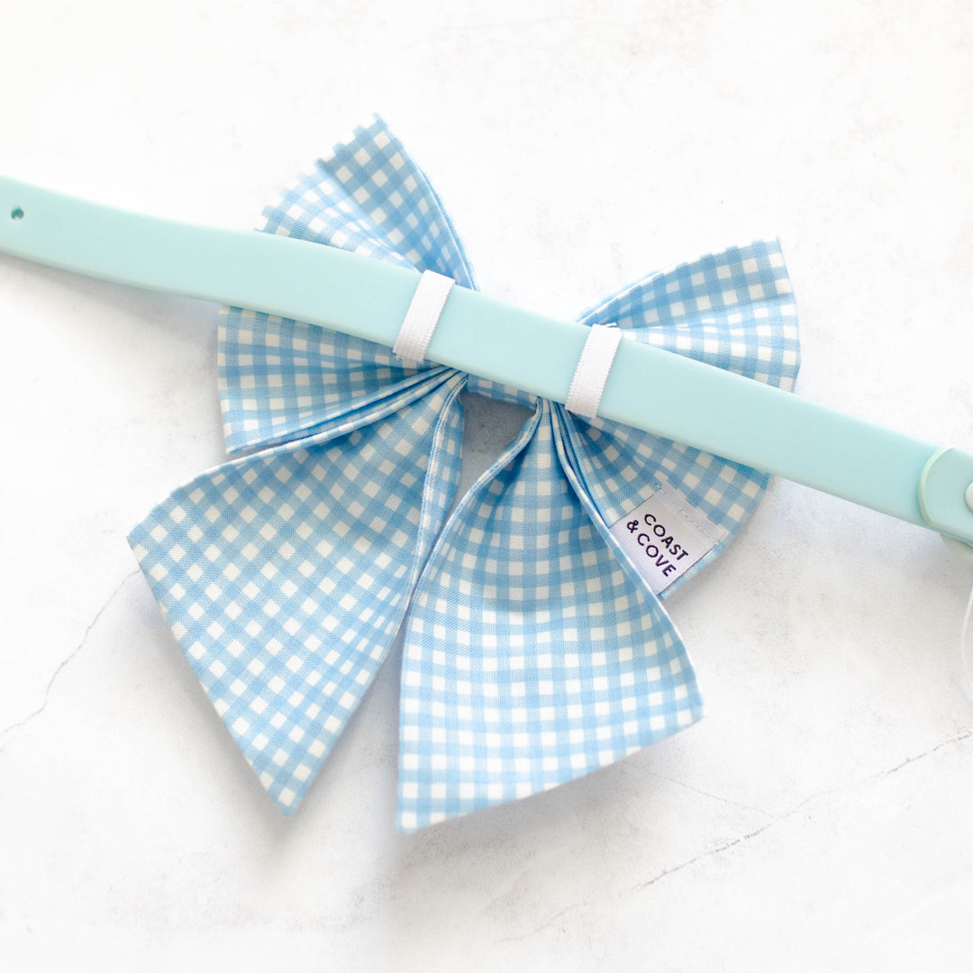 Sky Blue Mini Gingham Sailor Bow